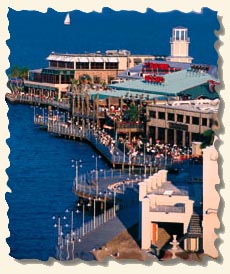 This is the Kemah Boardwalk Waterfront leading into Galveston Bay, our marina adjoins it