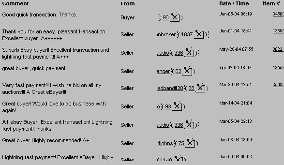 seller with feedback showing his selling experience is near ZERO!!