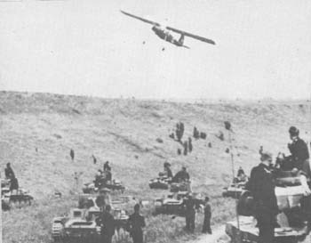 Rommel's Storch flying over a Panzer division in Northern France