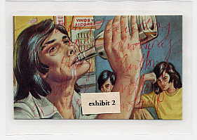 illustration, red transfer writing, paper, laminated