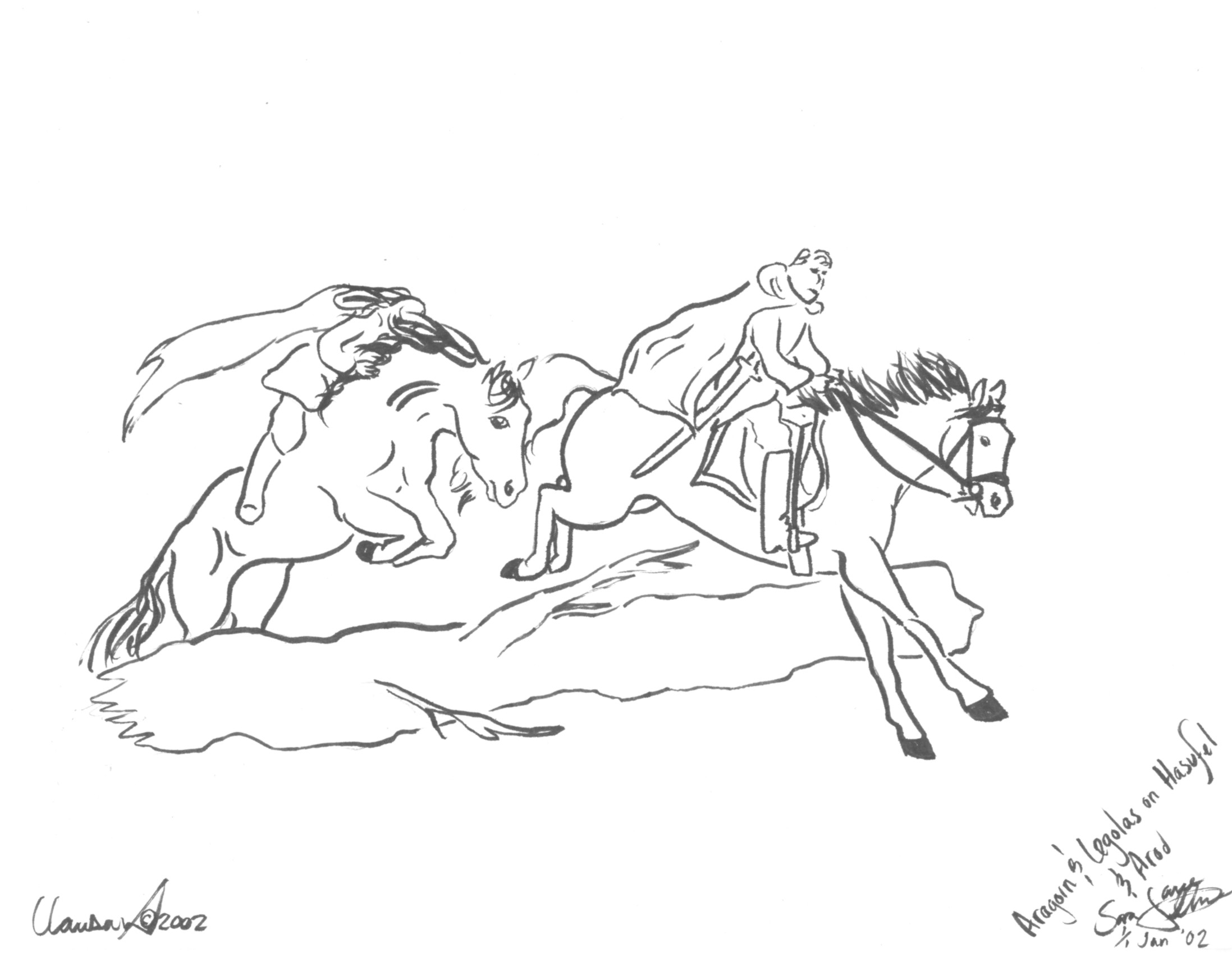 Gimli was convienently gone when this scene occured (actually, I didn't want to draw another rider)