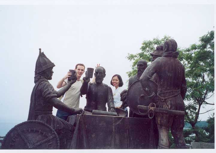 having a drink with the Spanish soldiers