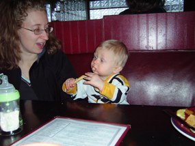 Eating a fry at Humpy's