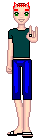 I wanted to make a doll that made the Longhorns sign and I saw this one. I liked this one. That's a ring on his finger, swim shorts, flip-flops on his feet and horns on his head. I like the horns idea. It was different. Green eyes, and I'll change the eyebrow color later to red. Okay, that's all I can say. I hope you like it. I fixed the eyebrow color.