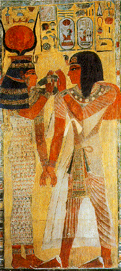 Hathor Presenting her Menat to Seti I in the Per-Wr