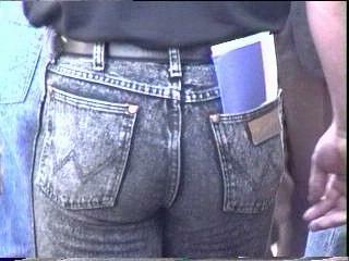 Bulging patch pocket on some skintight Wranglers!