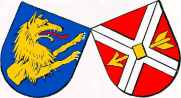 wapens van Hans Wolf von Bibelspurg en sy vrou Catharina Waraus, in 1507 te Augsburg getroud