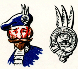 Drummond in traditional Scots dress including his crest-badge, with three eagles� feathers