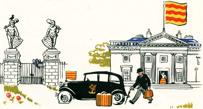 a banner over his house, and on his motor car