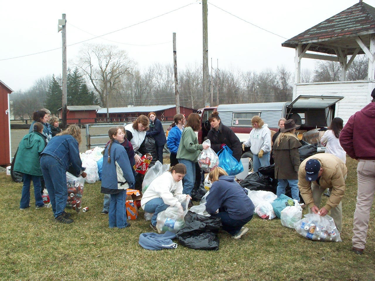 Members organizing returnables for our bottle drive!