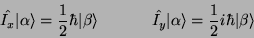 \begin{displaymath}\hat{I_x}\vert\alpha\rangle ={1 \over 2} \hbar\vert\beta\rang...
...t{I_y}\vert\alpha\rangle ={1 \over 2} i \hbar\vert\beta\rangle \end{displaymath}