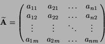 \begin{displaymath}\widetilde{\bf A}= \left(\matrix{ a_{11} & a_{21}&\ldots&a_{n...
...&\ddots&\vdots \cr
a_{1m} & a_{2m}&\ldots&a_{nm} \cr} \right)\end{displaymath}