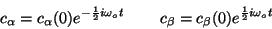 \begin{displaymath}c_\alpha =c_\alpha (0) e^{-\frac{1}{2}i\omega_o t} \;\;\;\;\;\;\;\;
c_\beta =c_\beta (0) e^{\frac{1}{2}i\omega_o t}\end{displaymath}