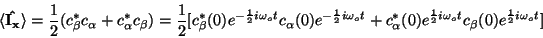\begin{displaymath}{\bf\langle\hat{I_x}\rangle }=\frac{1}{2}(c_\beta^*c_\alpha +...
...^{\frac{1}{2}i\omega_o t}c_\beta (0)e^{\frac{1}{2}i\omega_o t}]\end{displaymath}