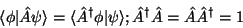 \begin{displaymath}\langle \phi\vert\hat{A}\psi\rangle =\langle\hat{A}^\dagger\p...
...t\psi\rangle ;
\hat{A}^\dagger\hat{A}=\hat{A}\hat{A}^\dagger=1\end{displaymath}