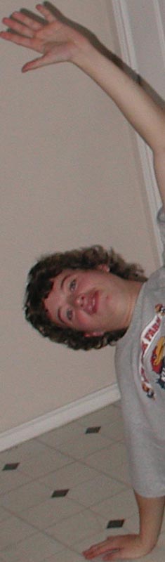 here is Jon Akers, being stupid as usual. Jon and I have a great dance where we sandwich a girl and dance around her on one leg each. Jon is uaually either bald or has a huge stoner fro, both of which look horribly unnatural. Jon also has the misfortune to be gluten-intolerant, which means he can't eat anything with bread, or wheat, or barely, or anything. That means no pizza, no beer, no pasta, none of that. But Jon's done a good job of compensating by eating a metric ton of rice and cheese daily, usually from my cupboard. I swear that boy could eat my entire fridge if he really wanted to. But despite all this gluttony I don't know where he puts it all, I can still wrap my watchband around his waist. He got into a fight with Calista Flockhart once, but the two never really did anything  beyond flap around in the wind and make gurgling noises. Hannah calls Jon 'the prettiest boy ever', mainly because he also looks like a girl. With a stoner fro. Erm, you'd have to see him in person. Click to see incredible hilarity featuring Jon, Trey and Bob.