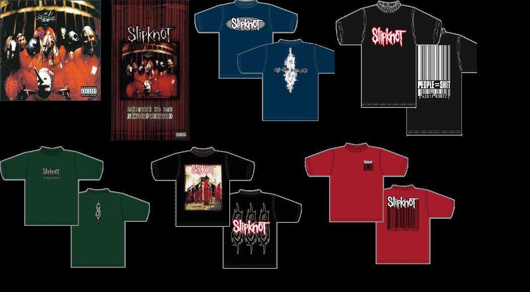 left to right: Slipknot's debut album,&nbsp; Welcome To Our Neighborhood video, my 5 SK t shirts