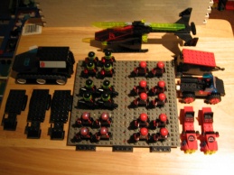 1 stealth helicopter | 1 armored transport | 1 jeep w/trailer | 2 speeders | 2 elongated transporters | 1 transporter
