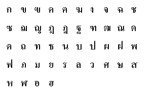 44 letters (all consonants) of the Thai alphabet