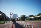 Monorails heading into and out of the Epcot.