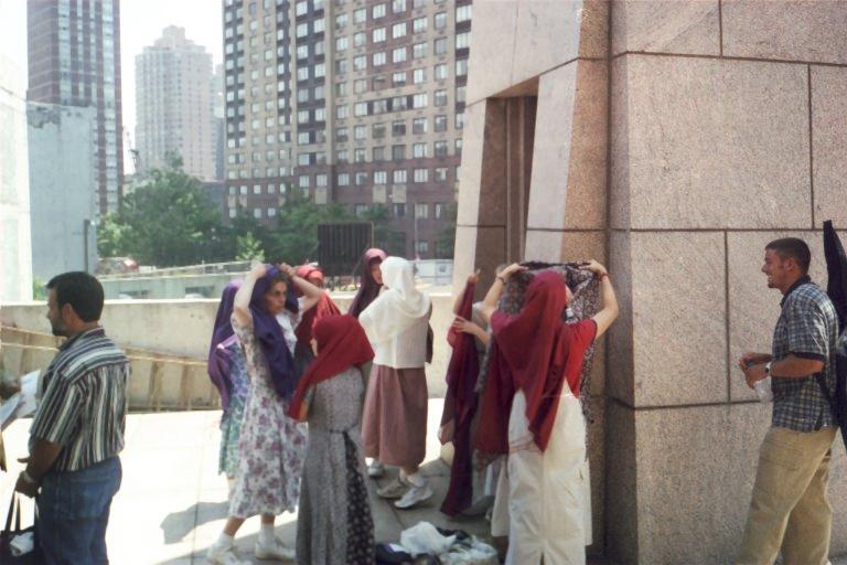 The girls of our group getting ready to enter the Mosque 