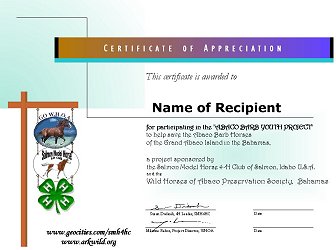 Abaco Barb Youth Project Certificate