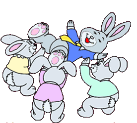 rabbits throwing rabbit in air