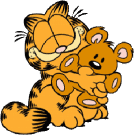Garfield hugging teddybear
