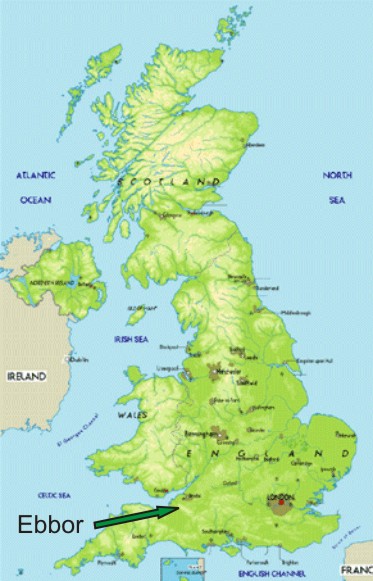 Location of Ebbor Gorge in S.W. England