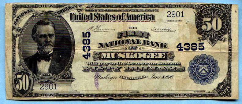 1902 $50.00 Blue Seal, Muskogee,OK