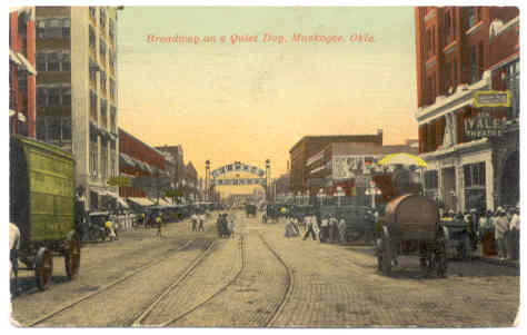 Muskogee Okla antique postcard "Broadway on a Quiet Day"