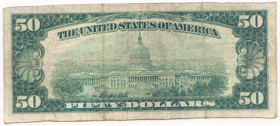 $50 note First National Bank, Muskogee, OK 1929&nbsp; (back)
