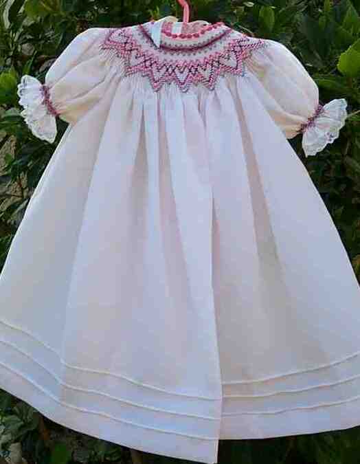 Smocked, embroidered baby bishop dress