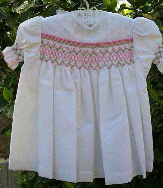 Smocked Baby Dress in delicate 'dotted' material