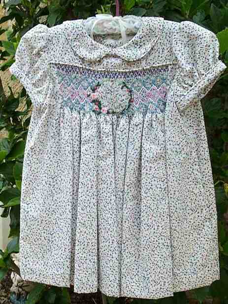 Smocked, embroidered dress