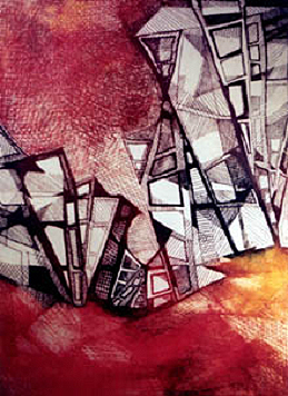 Atardecer de ciudad/ City Sunset ciudad 4 - etching/aguafuerte