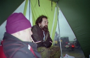 Boyd and Club Stalwart (tm) enjoy the shelter...