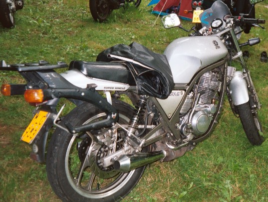 Dutch Yamaha SRX600, note the arrow to remind rider to drive on the left :-)