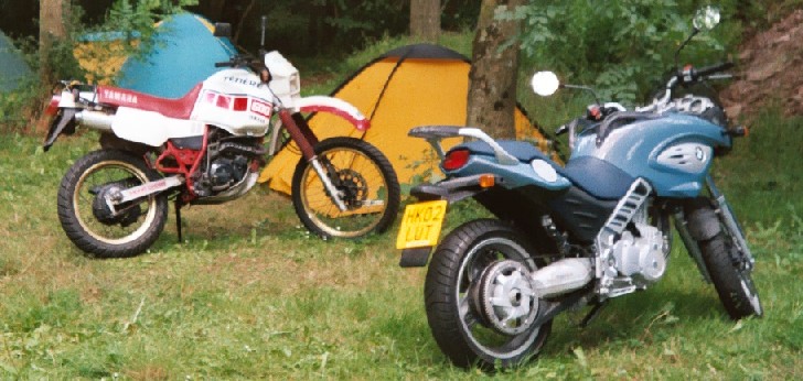 Boyd's Yamaha Tenere with sensible sized fuel tank behind BMW Scarver