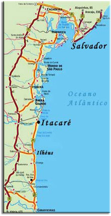 Mapa da Costa do cacau - Sul da Bahia
