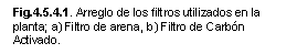 Cuadro de texto: Fig.4.5.4.1. Arreglo de los filtros utilizados en la planta; a) Filtro de arena, b) Filtro de Carb�n Activado.