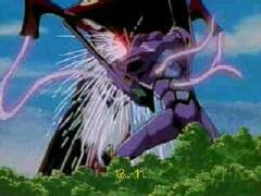 EVA Unit 01 does battle with an Angel.