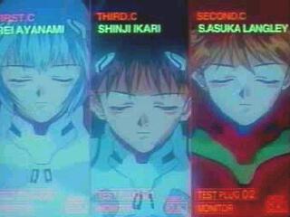 Shinji, Rei and Asuka during a synchro test.