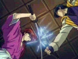 Kenshin takes up arms against Shinomori Aoshi.