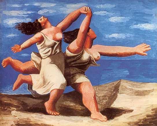 Dos mujeres corriendo en la playa (La carrera)