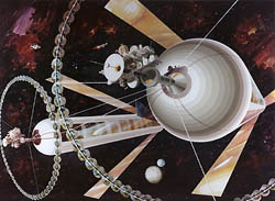 The exterior of a large space colony