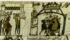BAYEAUX TAPESTRY showing a picture of Halley's Comet appearing in 1066, the year King Harold was overthrown by William the Conquerer and the Normans.