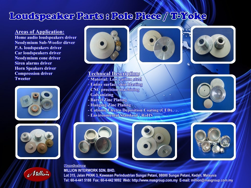 cold forge Pole piece (T-Yoke) for Loud-Speakers and alarms raw driver in Taiwan & Malaysia