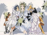 Oh My Goddess! - The three main characters from left to right are 
Skuld, Belldandy and Urd