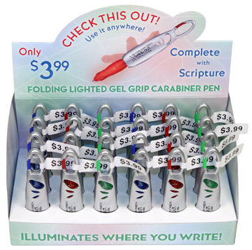 Folding Lighted Gel Grip Carabiner Pen